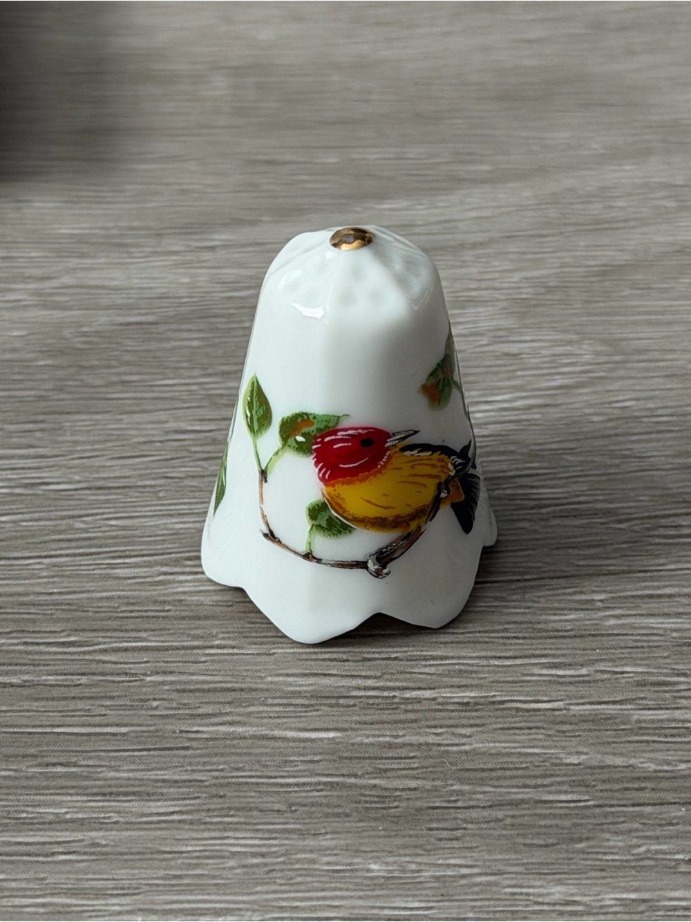 Beautiful Porcelin Pickard thimble with orange and red bird of a branch